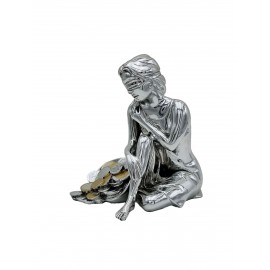 Statua Statuina Statuetta Miniatura Dea bendata seduta con cornuc.   E   cm 17 x 12 x H.18